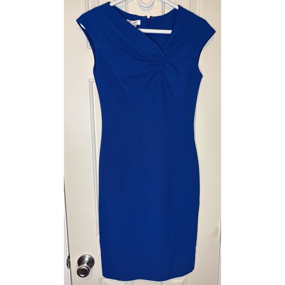 Kay Unger New York Sheath Dress 4 Royal Blue Ruched Cocktail Evening Career Work